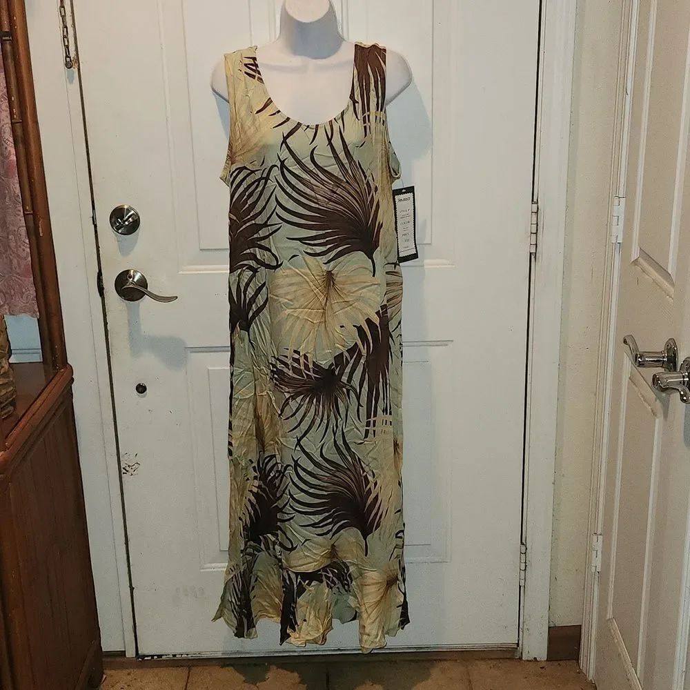Paradiso Vintage Long Ruffle Tank Dress Mint Brown XL NWT